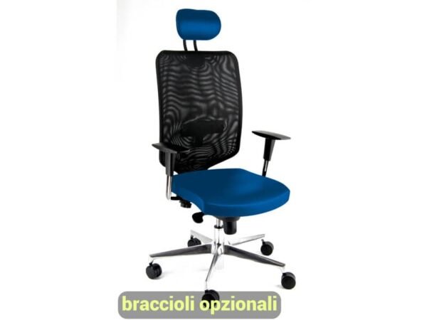 Sedia semidirezionale girevole Unisit Newair NWNAP con poggiatesta schienale alto nero - riv. ignifugo blu - NWNAP/IB