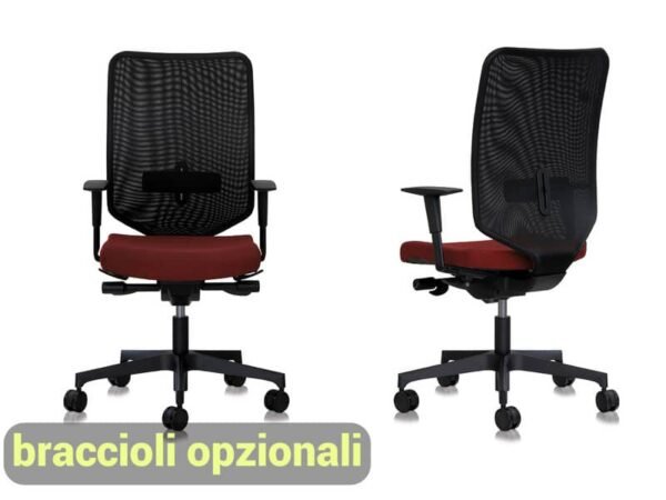 Sedia semidirezionale girevole Unisit Newair NWN - schienale rete nero - rivestimento ignifugo bordeaux - NWN/ID