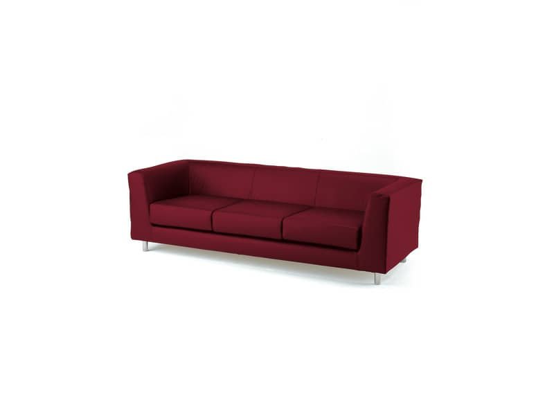 Divano attesa a 3 posti Unisit Quad QD3 schienale fisso – rivestimento tessuto ignifugo bordeaux – QD3/ID