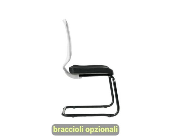 Sedia visitatore semidirezionale Unisit Newair NWBS su slitta - schienale rete bianco - rivest. pelle nero - NWBS/PN