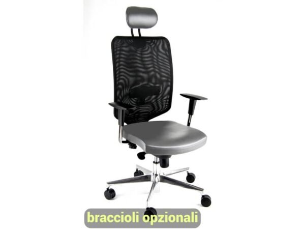 Sedia semidirezionale girevole Unisit Newair NWNP con poggiatesta schienale basso nero riv. fili luce grigioNWNP/F14