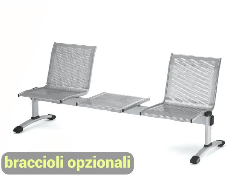 Panca 2 posti attesa Unisit Plexus PS2PT con tavolino in acciaio grigio schienale e seduta forati traspiranti – PS2PT