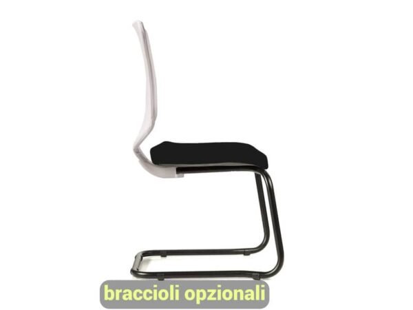 Sedia visitatore semidirezionale Unisit Newair NWBS su slitta - schienale rete bianco - rivest. ecopelle nero NWBS/KN