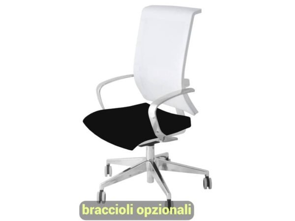 Sedia semidirezionale girevole Unisit Galatea GTJB schienale in rete bianco - rivest. ignifugo nero - GTJB/IN