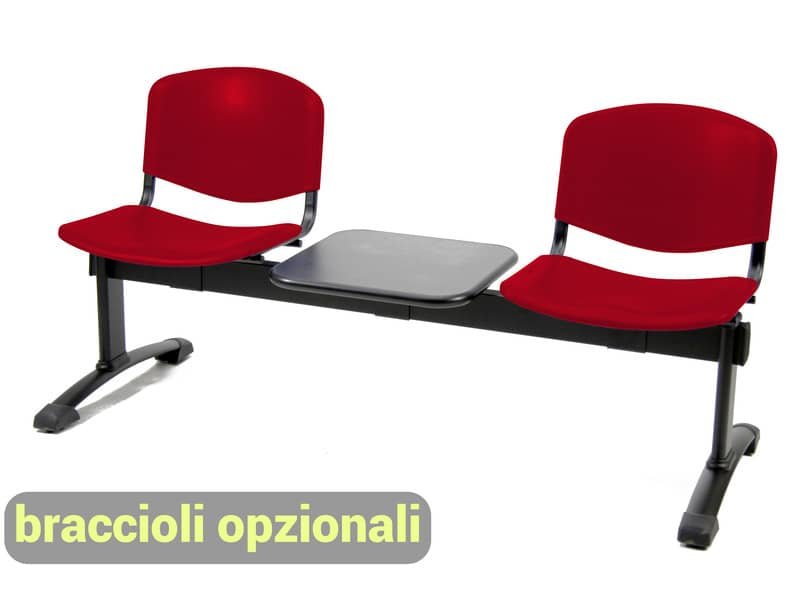 Panca 2 posti attesa Unisit Dado D5P2PT con tavolino – PPL rosso D5P2PT/RO