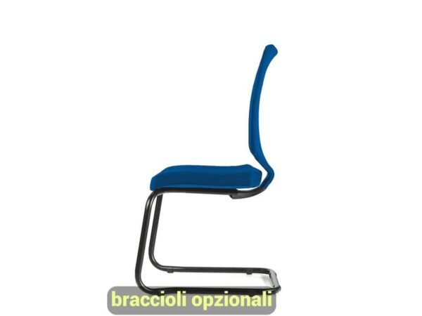 Sedia visitatore semidirezionale Unisit Newair NWNS su slitta - schienale rete nero - rivest. ignifugo blu - NWNS/IB