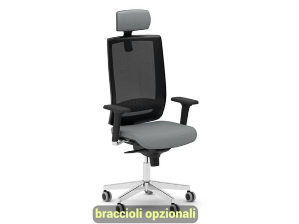 Sedia semidirezionale girevole Unisit Kind KIPGN con poggiatesta - schienale rete nero riv. fili luce grigioKIPGN/F14