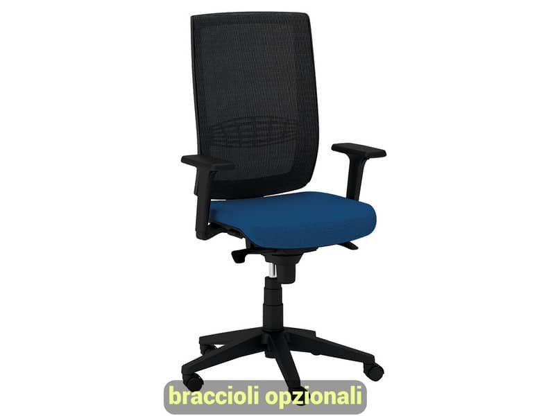 Sedia semidirezionale girevole Unisit Kind KIAN schienale in rete nero – rivestimento ignifugo blu -KIAN/IB