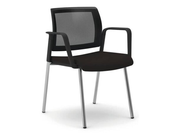 Sedia visitatore 4 gambe Unisit Kind KI4GTBR schienale in rete - rivestimento ecopelle nero con braccioli KI4GTBR/KN