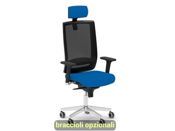 Sedia semidirezionale girevole Unisit Kind KIPGN con poggiatesta - schienale rete nero - riv. ignifugo blu - KIPGN/IB