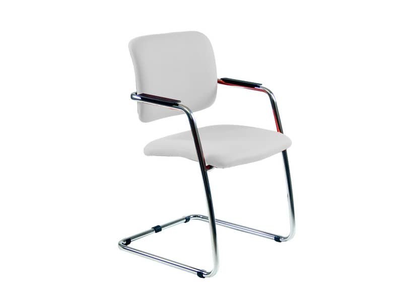 Sedia visitatore con slitta Unisit Lithium LTLT struttura cromata – rivest. pelle bianco – impilabile LTLT/PQ