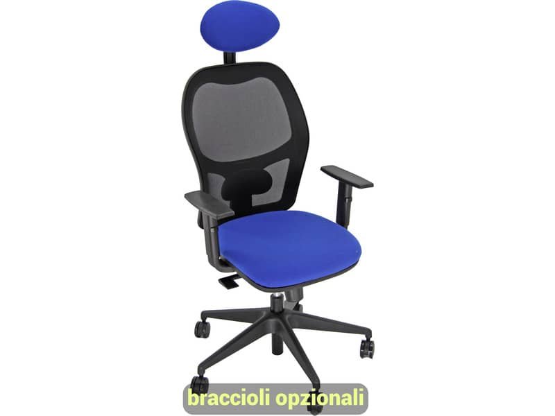 Sedia operativa girevole Unisit Hubble HUHUPG con poggiatesta schienale in rete rivestimento Eco blu HUHUPG/EB