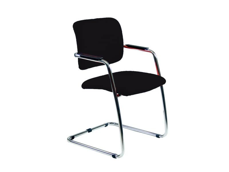 Sedia visitatore con slitta Unisit Lithium LTLT struttura cromata – rivest. pelle nero – impilabile LTLT/PN