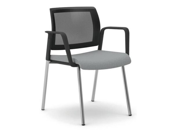 Sedia visitatore 4 gambe Unisit Kind KI4GTBR schienale in rete - rivestimento fili luce grigio + braccioli KI4GTBR/F14