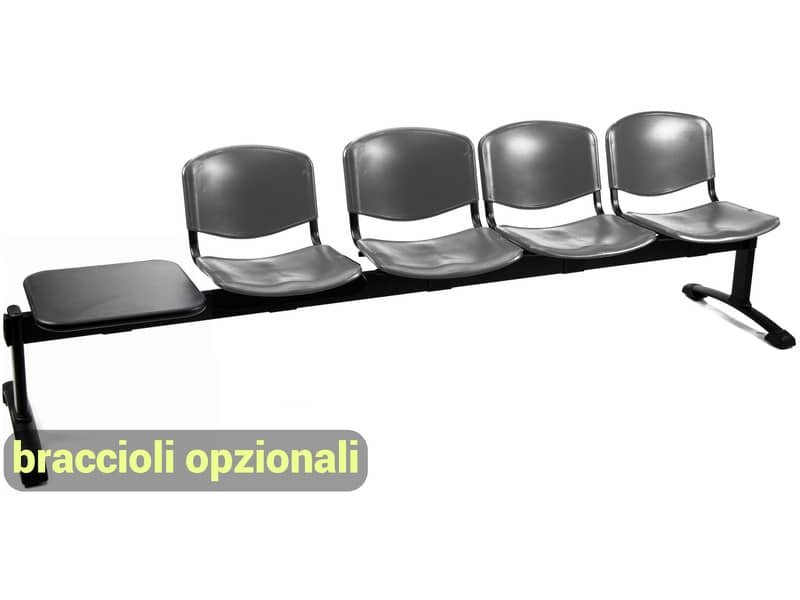 Panca 4 posti attesa Unisit Dado D54PT con tavolino – rivestimento ignifugo grigio scuro – D54PT/IT
