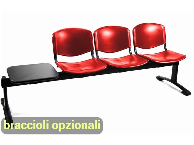 Panca 3 posti attesa Unisit Dado D5P3PT con tavolino – PPL rosso D5P3PT/RO