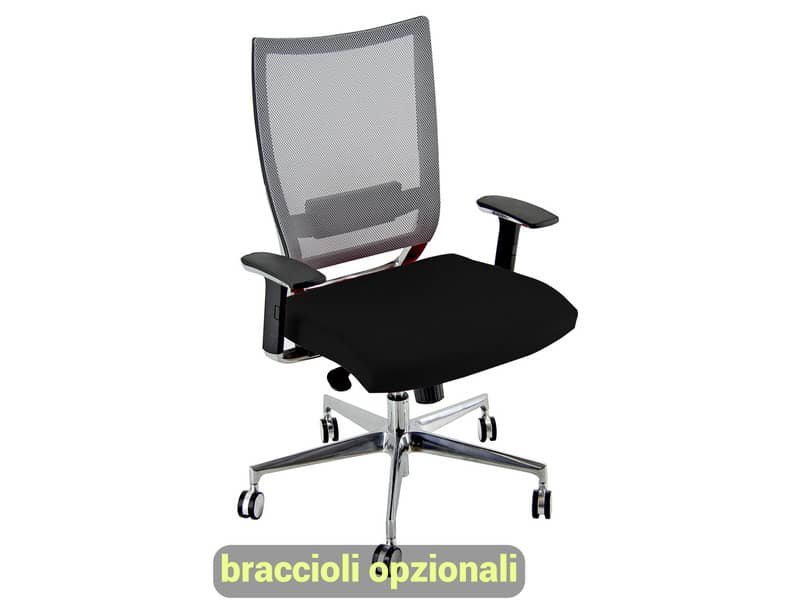Sedia semidirezionale girevole Unisit Concept COTXL schienale in rete grigio – rivestimento pelle nero – COTXL/PN