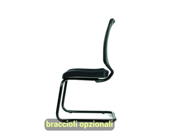 Sedia visitatore semidirezionale Unisit Newair NWNS su slitta - schienale rete nero - rivest. pelle grigio - NWNS/PT