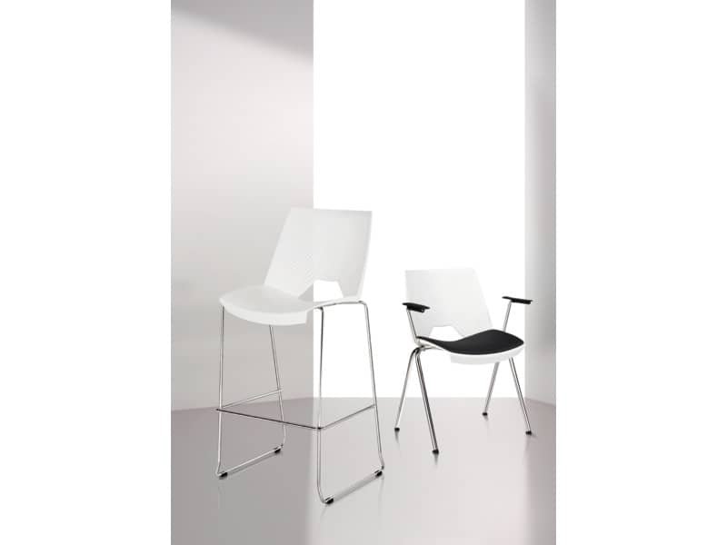 Sgabello alto su slitta Unisit Strike SKS struttura a filo d’acciaio cromato – PPL blu – SKS/BL