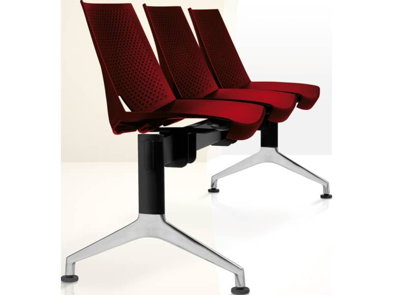 Panca 3 posti attesa Unisit Strike SK3PT con tavolino – schienale fisso – PPL rosso – SK3PT/RO