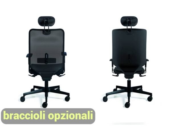 Sedia semidirezionale girevole Unisit Newair NWNP con poggiatesta schienale basso nero - riv. pelle bianco - NWNP/PQ
