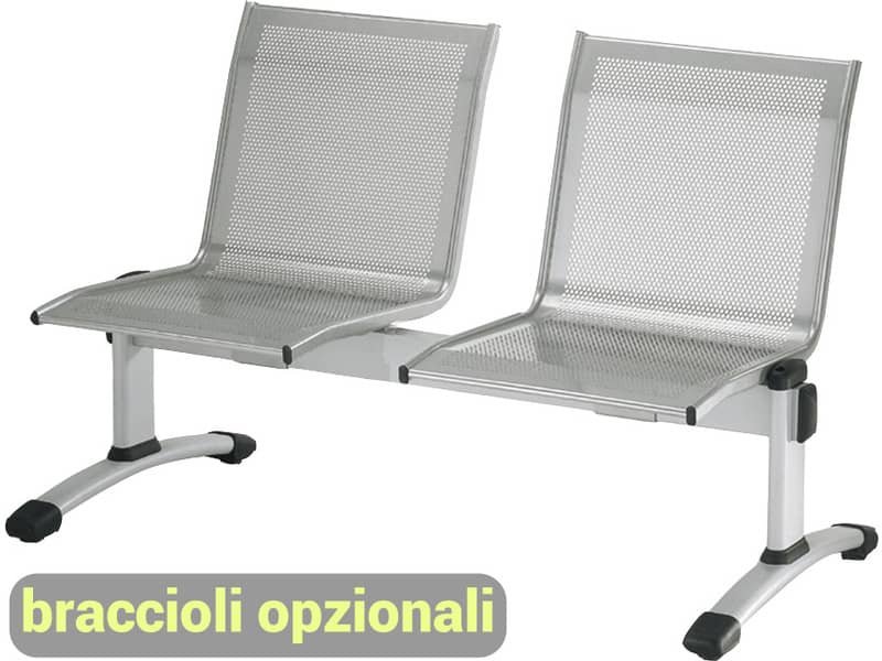 Panca 2 posti attesa Unisit Plexus PS2P in acciaio grigio – schienale e seduta forati traspiranti – PS2P