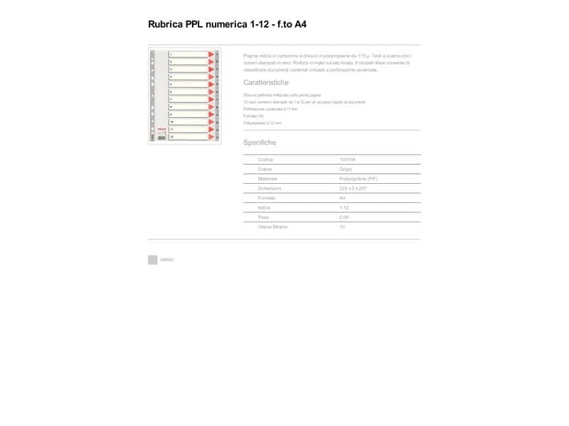 Divisori per rubrica Esselte A4 PPL numerica 1-12 100106