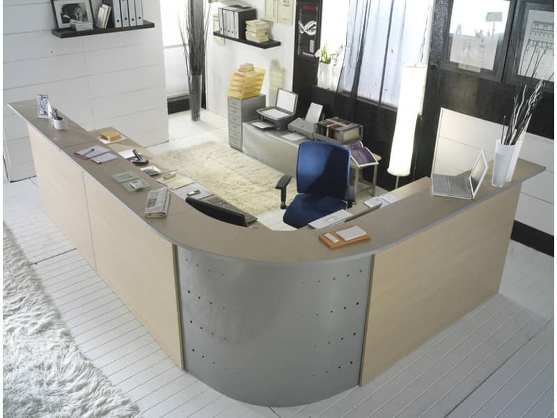 Scrivania Reception Frensy EMOTION fianchi a pannello 96x96x72/125 cm rovere con sopralzo – UEMANRSA9