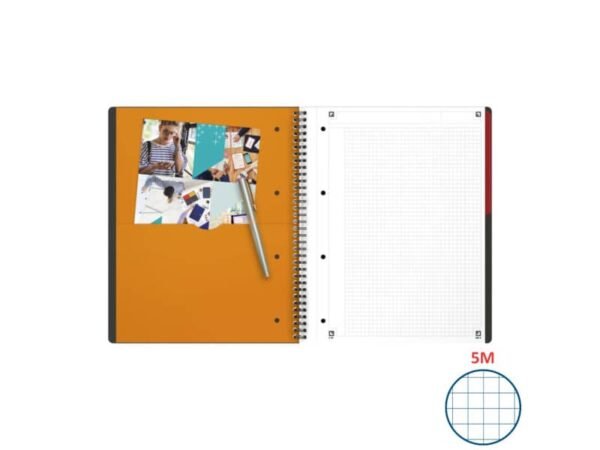 Quaderno spiralato OXFORD International Activebook Maxi A4+ grigio/arancio quadretti 5 mm - 100104329