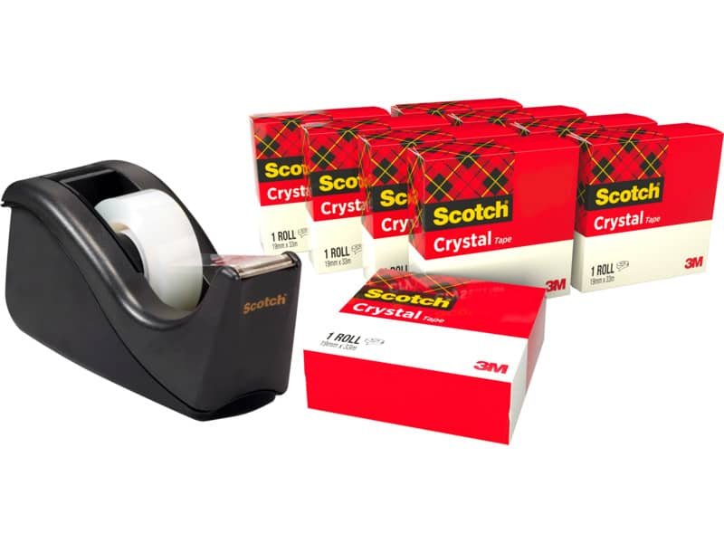 Dispenser C60 per nastro adesivo Scotch© Crystal 600 nero + 10 rotoli 19 mm x 33 m – 6-1933R10TPC