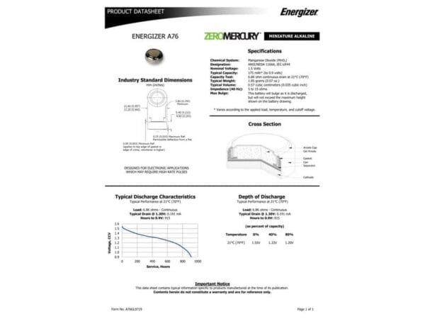 Batterie alcaline a bottone ENERGIZER LR44/A76 conf. da 2 - E301536600