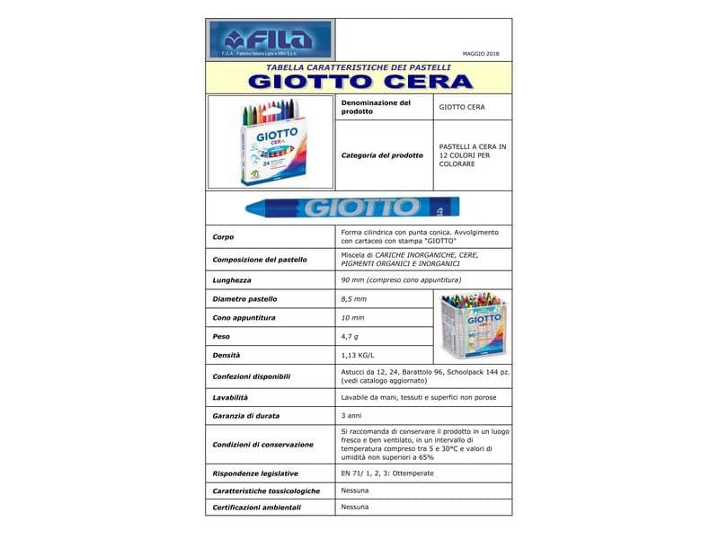 Pastelli a cera GIOTTO CERA assortiti  astuccio appendibile da 24 – 282200