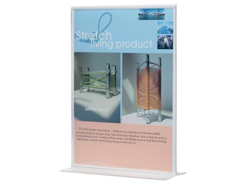 Porta-avvisi Q-Connect in polistirolo con base a T trasparente per formato 15x7xH.21,3 cm – KF04175
