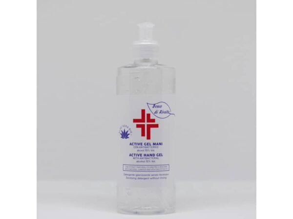 Gel igienizzante mani (alcol 70%) 500 ml con dosatore - Active linea Bosco di Rivalta - profumo di agrumi