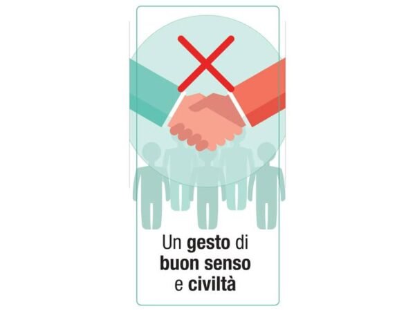 Adesivo segnaletico ''Un gesto di buon senso e civilt…'' (logo vietata stretta di mano) 15x30 cm multicolore - 30027