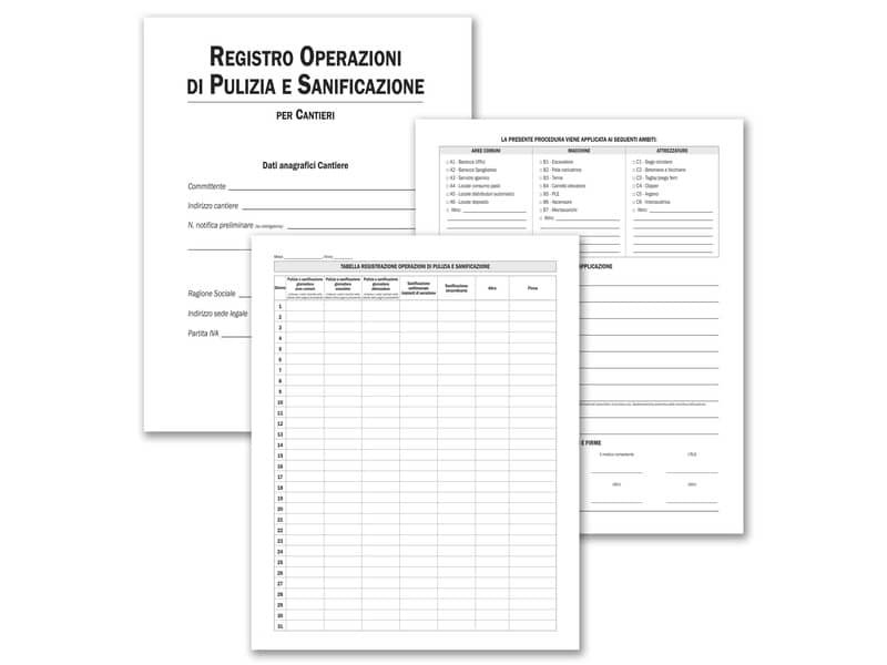 Registro operazioni di pulizia e sanificazione per cantieri Data Ufficio 28 pg –  31×24,5 cm – DU3219C0100