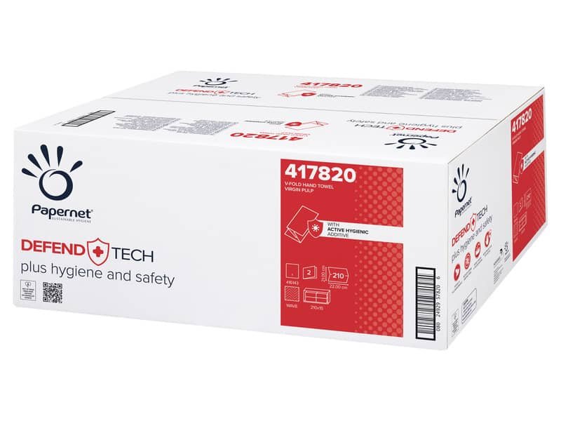 Asciugamani piegati a V Papernet Defend Tech – 2 veli 22×21 cm bianco – pura cellulosa – 15 fascette da 210 ff 420285