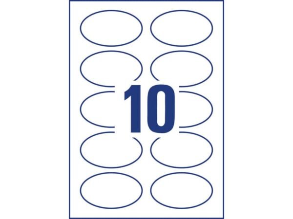 Badge adesivi per tessuti ovali Avery 85x50 mm - 10 et/foglio - stampanti inkjet - Conf. 20 fogli - J4882-20