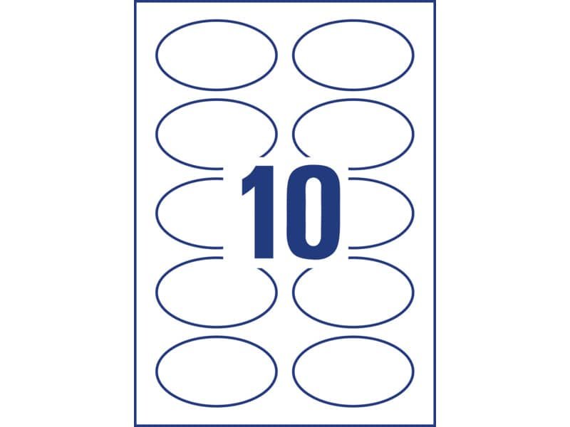 Badge adesivi per tessuti ovali Avery 85×50 mm – 10 et/foglio – stampanti inkjet – Conf. 20 fogli – J4882-20