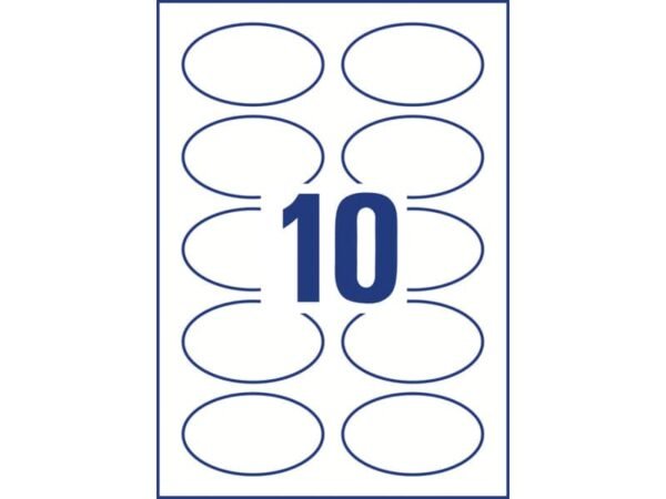Badge adesivi per tessuti ovali Avery 85x50 mm - 10 et/foglio - stampanti laser - Conf. 20 fogli L4882-20