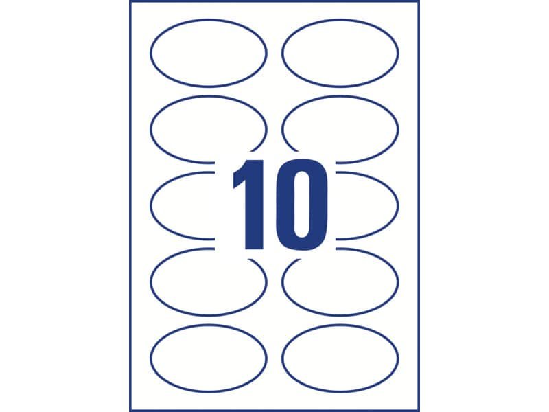 Badge adesivi per tessuti ovali Avery 85×50 mm – 10 et/foglio – stampanti laser – Conf. 20 fogli L4882-20