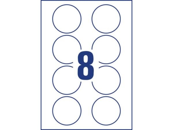 Badge adesivi per tessuti rotondi Avery  65 mm - 8 et/foglio - stampanti laser Conf. 20 fogli - L4881-20