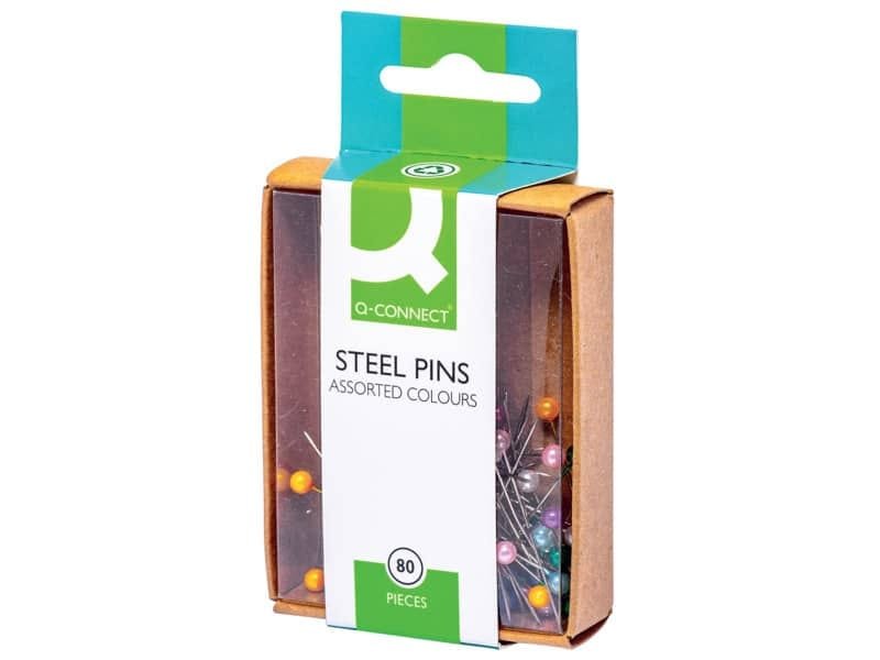 Spilli a testa sferica Q-Connect 30 mm assortiti scatola da 80 pezzi – KF02038