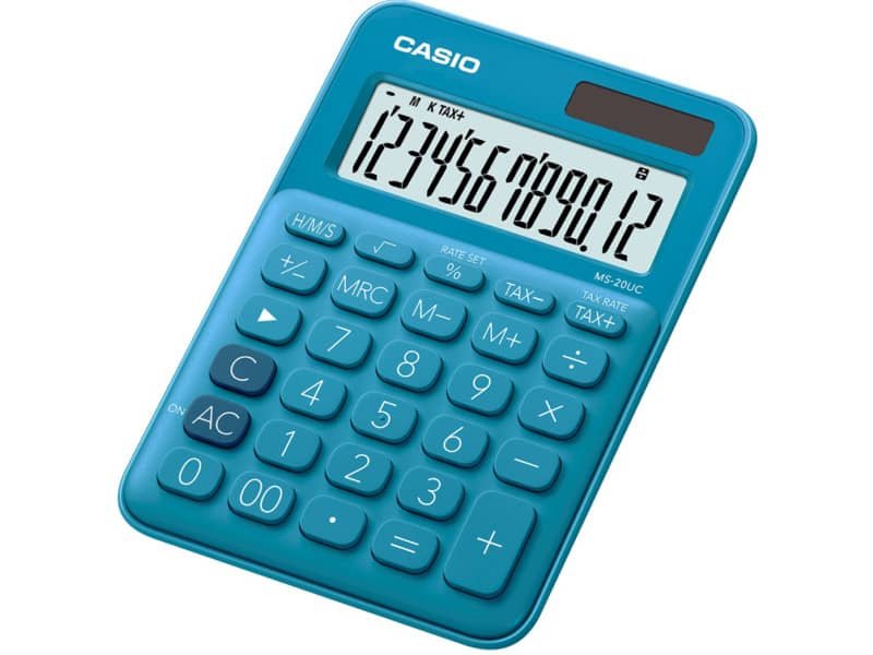 Calcolatrice da tavolo CASIO solare o batteria – 12 cifre – azzurro MS-20UC-BU-W-EC
