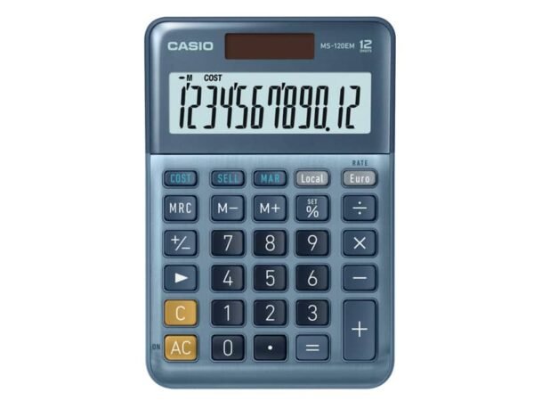 Calcolatrici da tavolo CASIO Extra Big LC solare e batteria display 12 cifre - blu - MS-120EM-W-EP