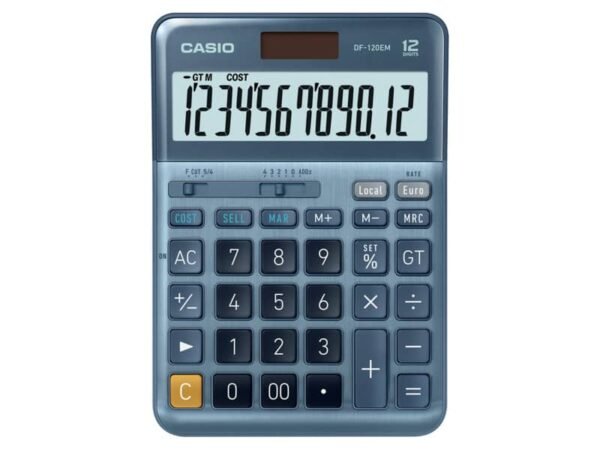 Calcolatrice da tavolo Casio DF-120EM-W-EP - blu - solare e batteria display 12 cifre