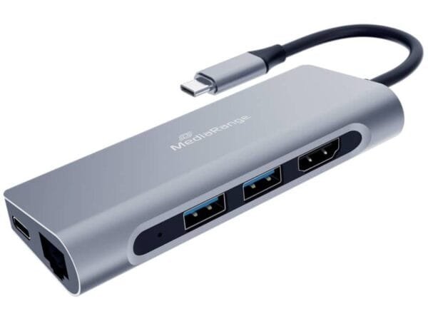 Adattatore multiplo Media-Range USB Type-C© 7-in-1 argento MRCS510