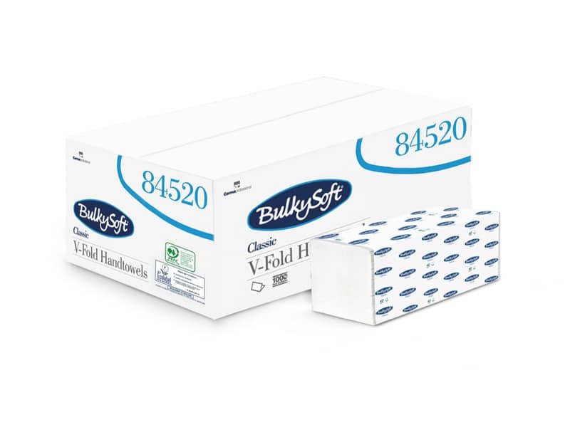 Asciugamani interfogliati piagatura a V Bulkysoft Classic 24×21,5 cm bianco Cf. 15 fascette da 200 fogli – 84520.E20