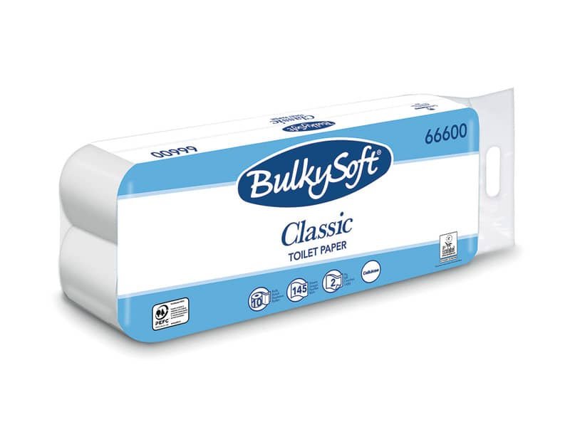 Carta igienica in cellulosa Bulkysoft Classic 145 strappi 2 veli –  bianco Conf. 10 rotoli – 66600.E20