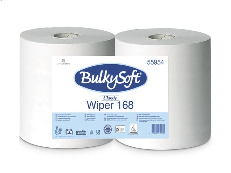 EC – Bobina in pura cellulosa Wiper 168 Bulkysof – 800 strappi – 2 veli  -bianco Conf. 2 pezzi – 55954.E10